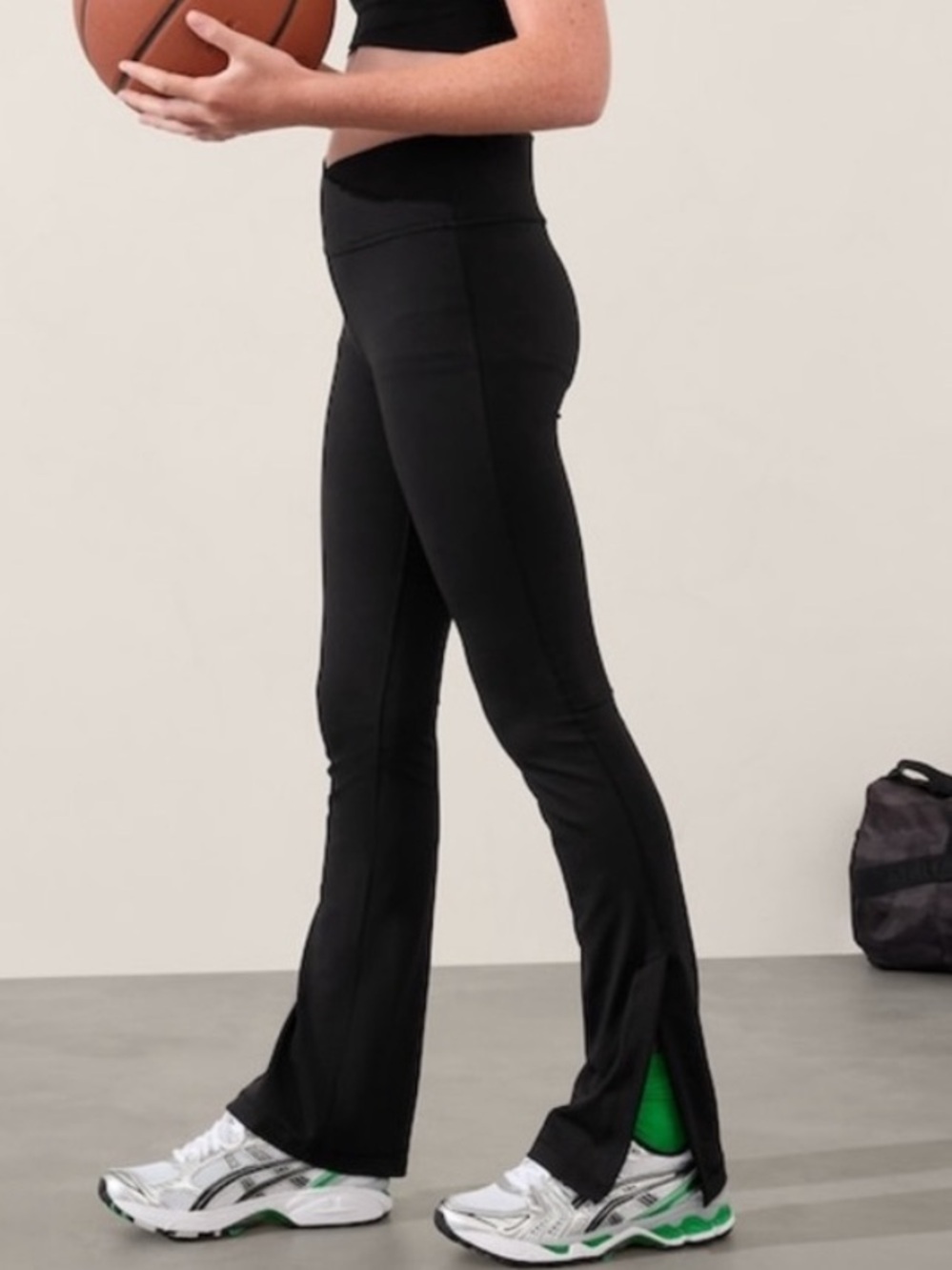 Athleta Girl Transcend Crossover Pant Large 12 Black Split-Hem Flare Leggings
